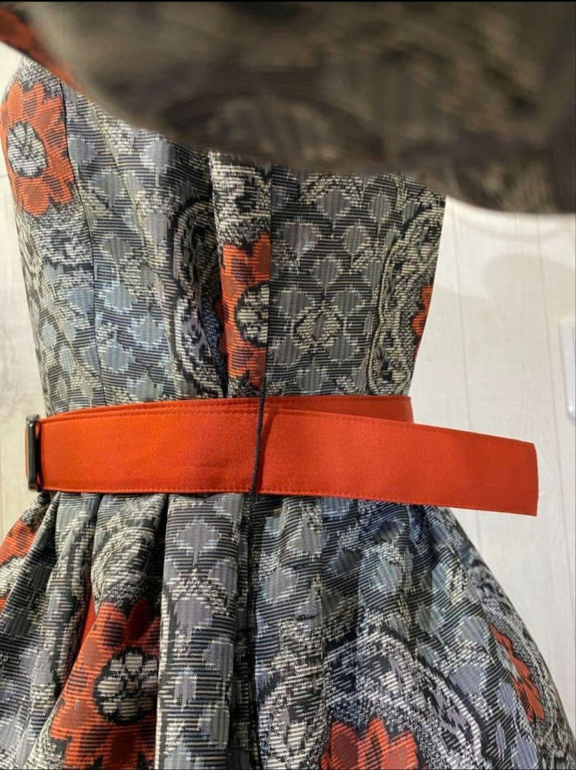 村山大島紬のパフスリーブワンピース