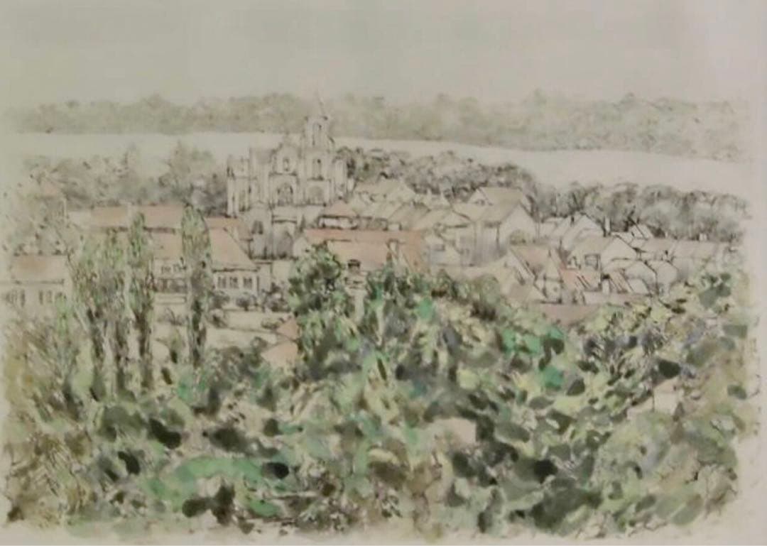 文部大臣賞作家　曽根浩二　セーヌ川遠望　リトグラフ 2/50 46x56 銅版画