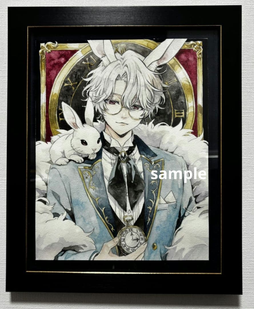 く*み様 オリジナル　手描きイラスト　白ウサギ　不思議の国のアリス　変形サイズ