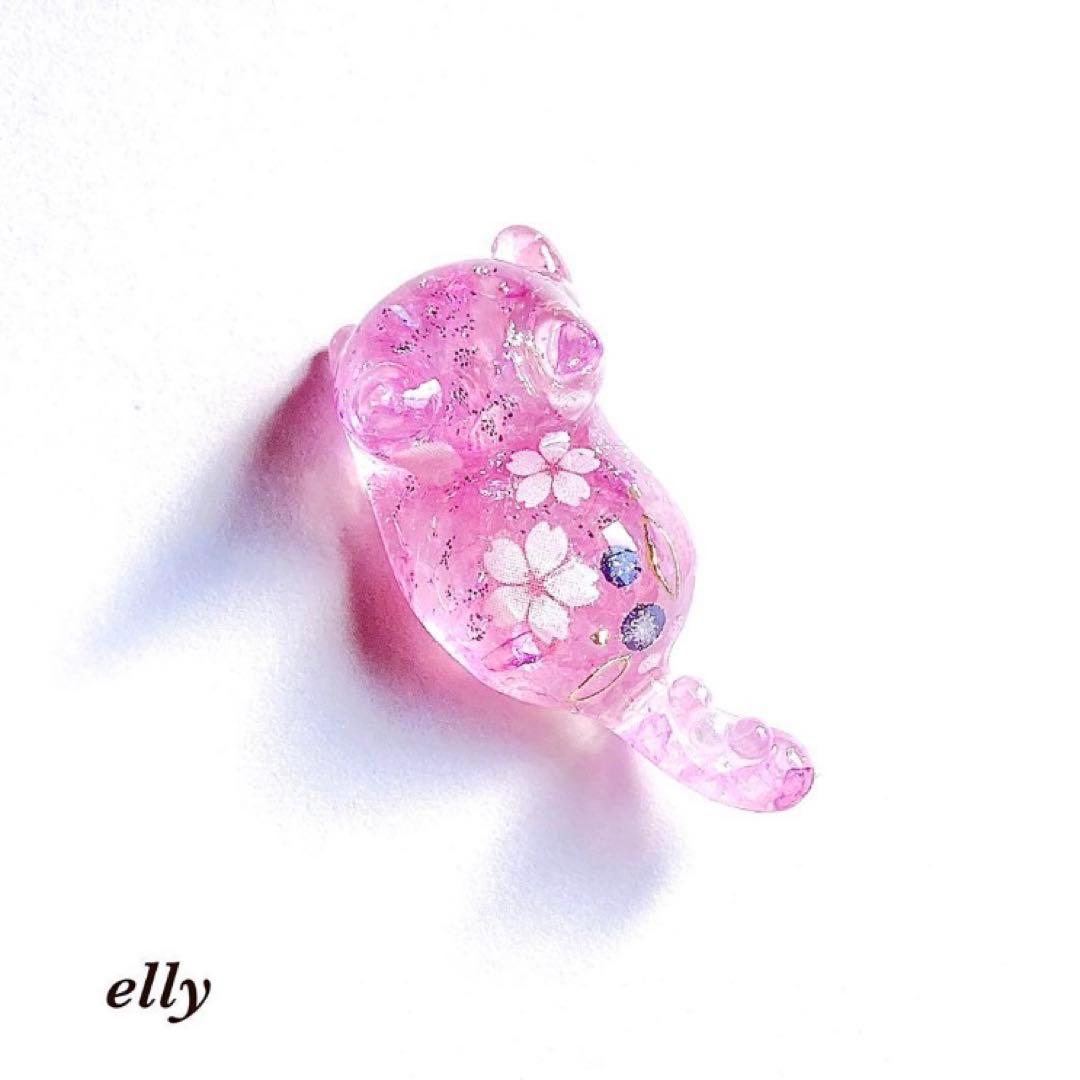 【ゆきゆっきー❄様】1180.天然石　琉球ガラス　桜　おすわり猫　キーホルダー