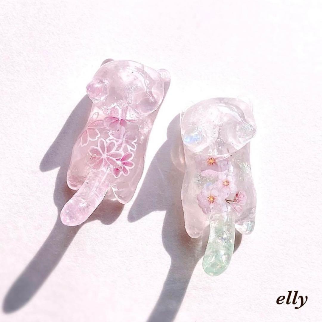 【ゆきゆっきー❄様】1180.天然石　琉球ガラス　桜　おすわり猫　キーホルダー