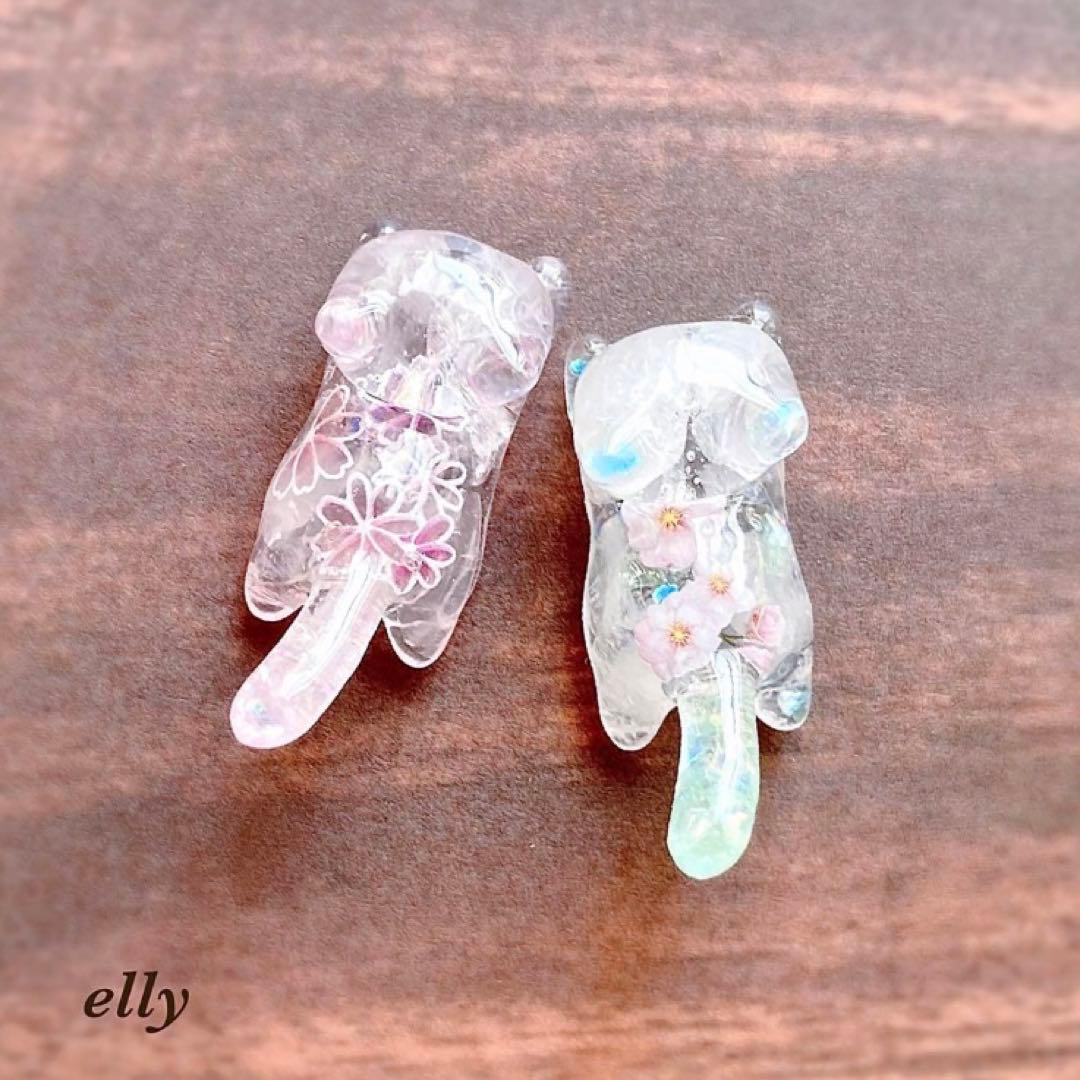 【ゆきゆっきー❄様】1180.天然石　琉球ガラス　桜　おすわり猫　キーホルダー
