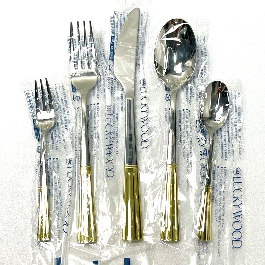 ◼︎新品◼︎【ラッキーウッド】カトラリーディナーセット　金彩　25本　18-8