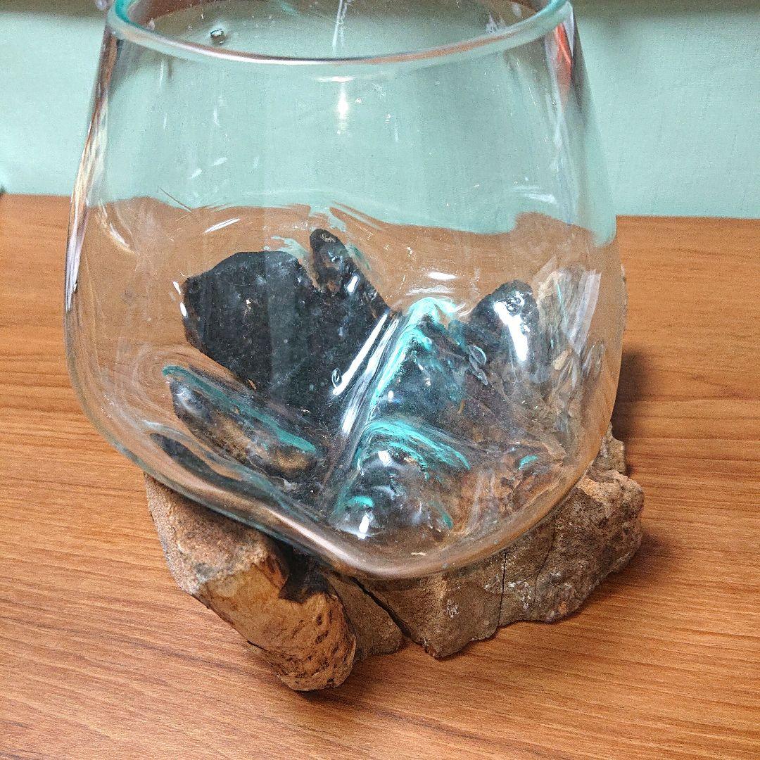カフェ、喫茶店におすすめ！激レアハンドメイド花瓶ガラス木台セット金魚鉢水槽新品①
