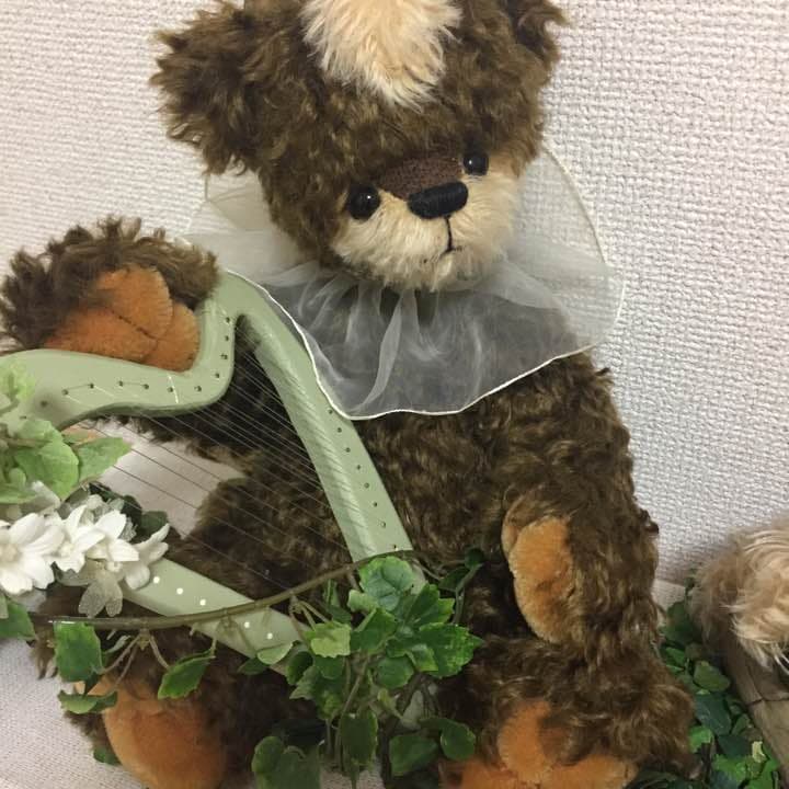 ハンドメイド☆テディベア作家の作品☆ハープを持ったベア2体セット☆楽器を持つベア