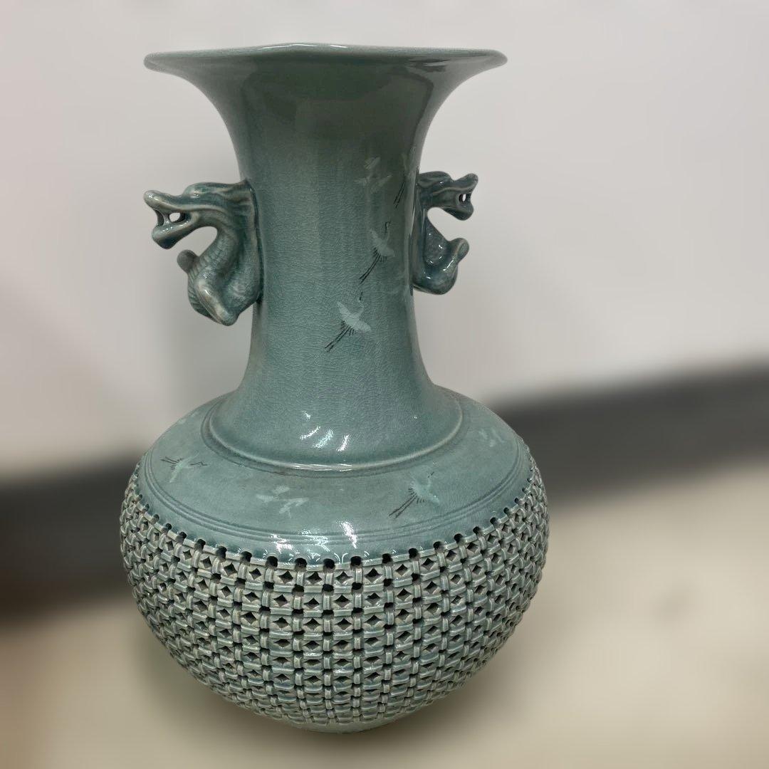 青山作 高麗青磁 大型 壺 花器