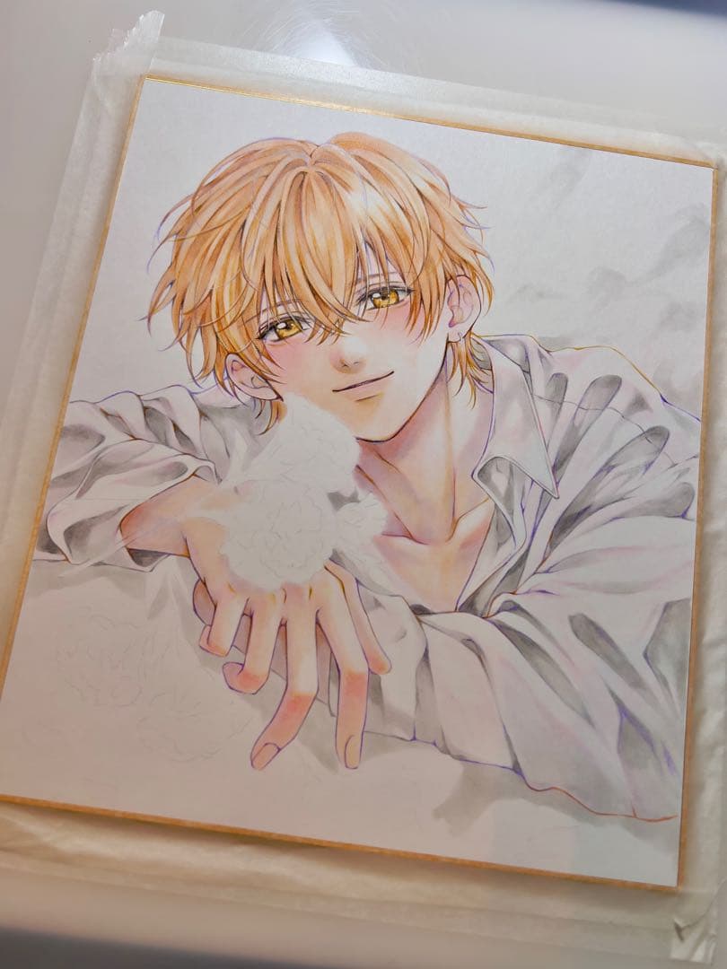 手描きイラスト＊男の子＊はちみつ色の眼差し＊春のトルコギキョウ＊コピック 中色紙