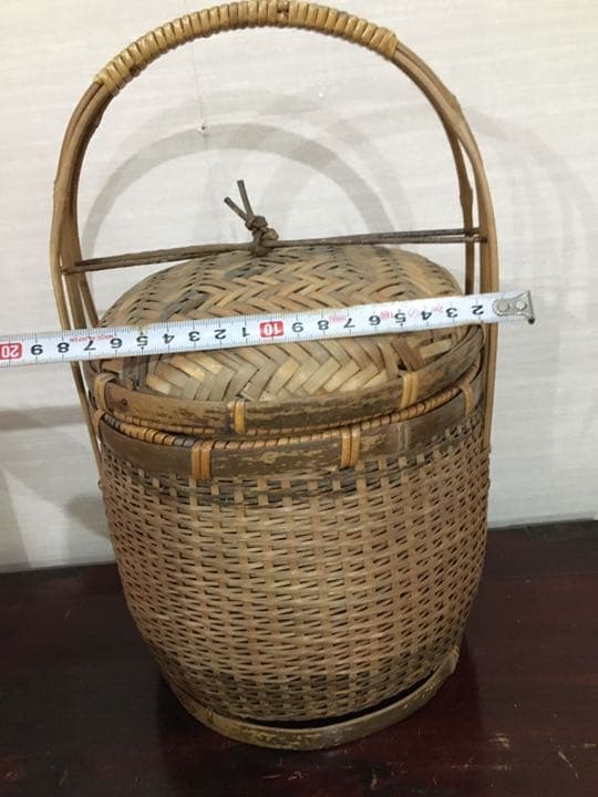 古道具　アンティーク竹籠　昔のお弁当籠