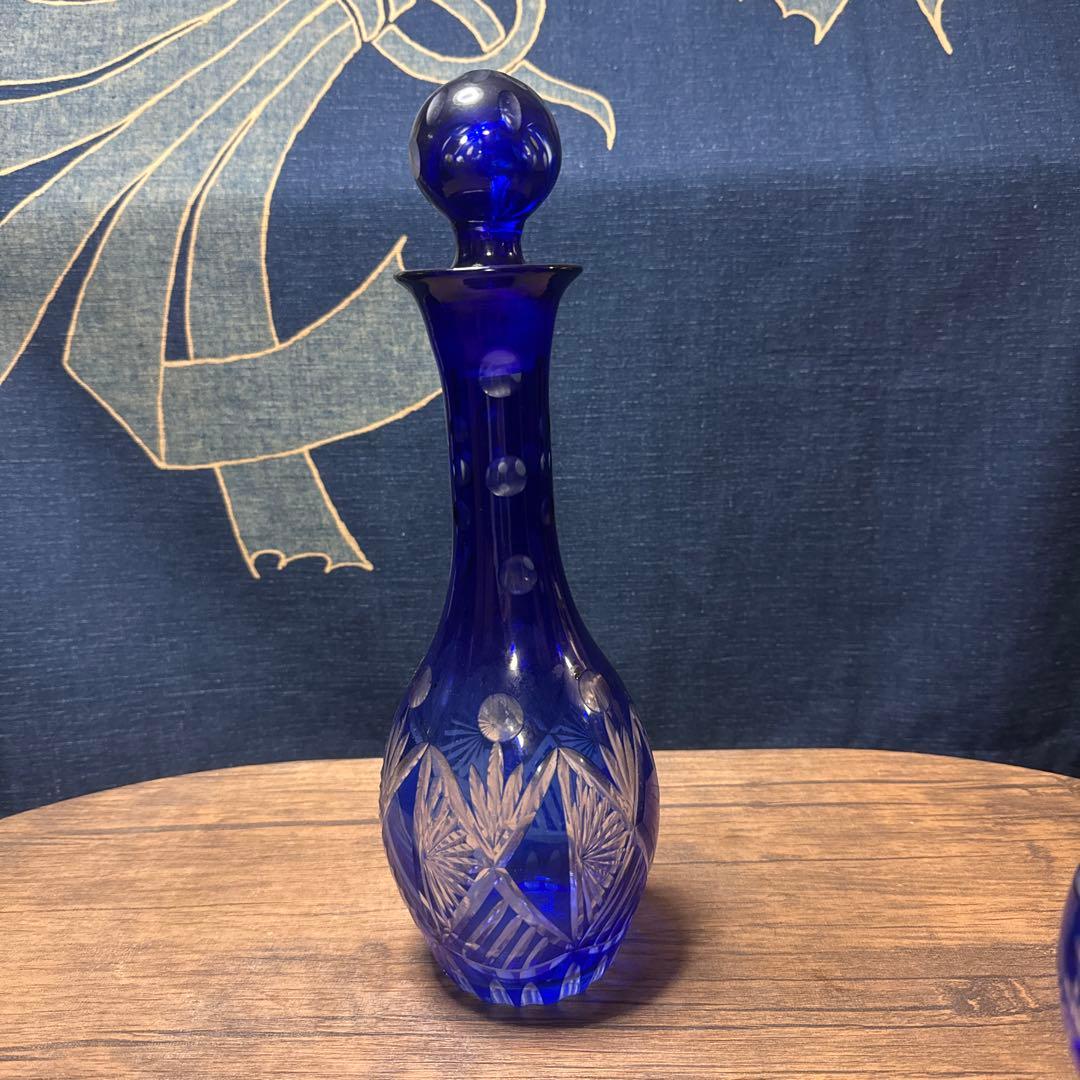 コバルトブルー デキャンタとショットグラスセット