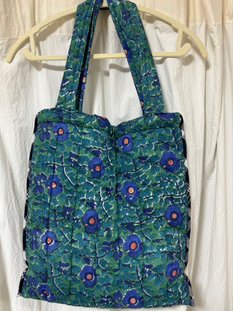 インド　ブロックプリント 花柄キルティングトートバッグ