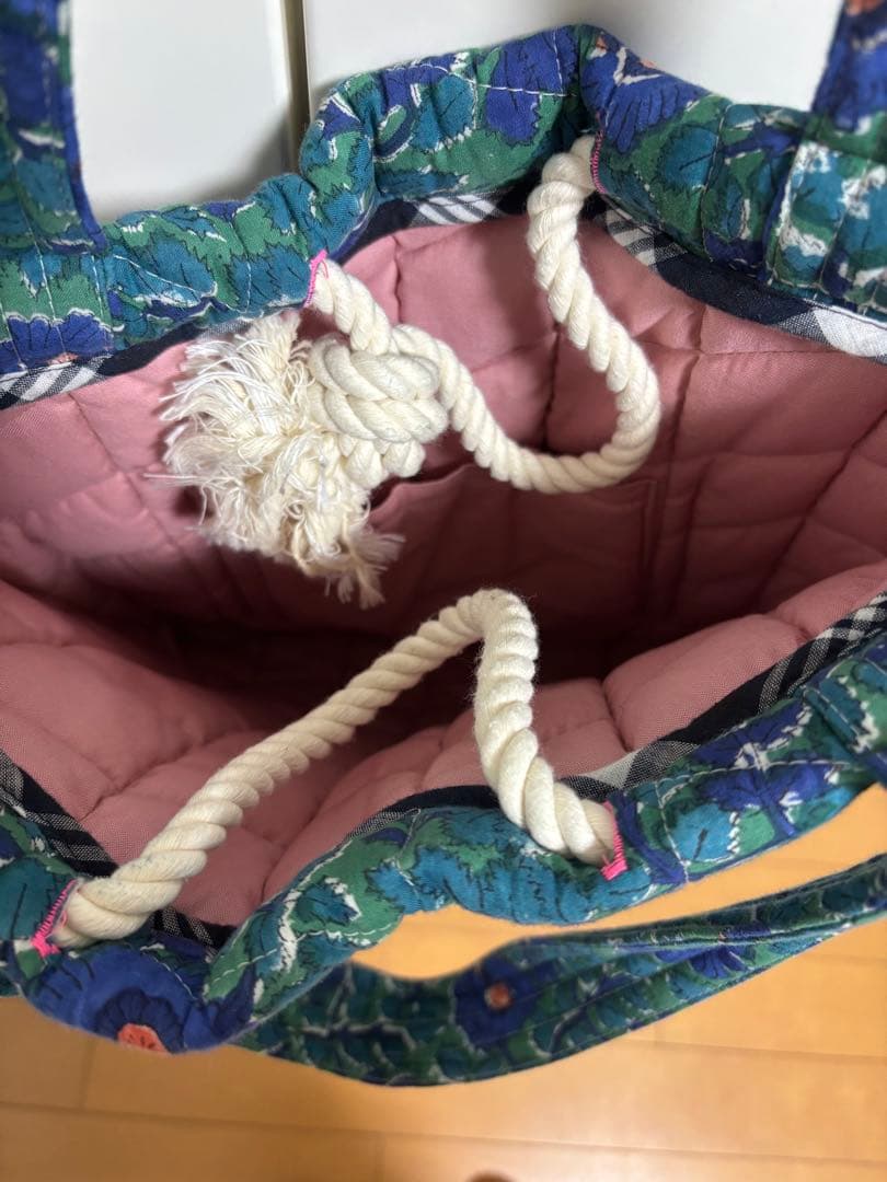 インド　ブロックプリント 花柄キルティングトートバッグ