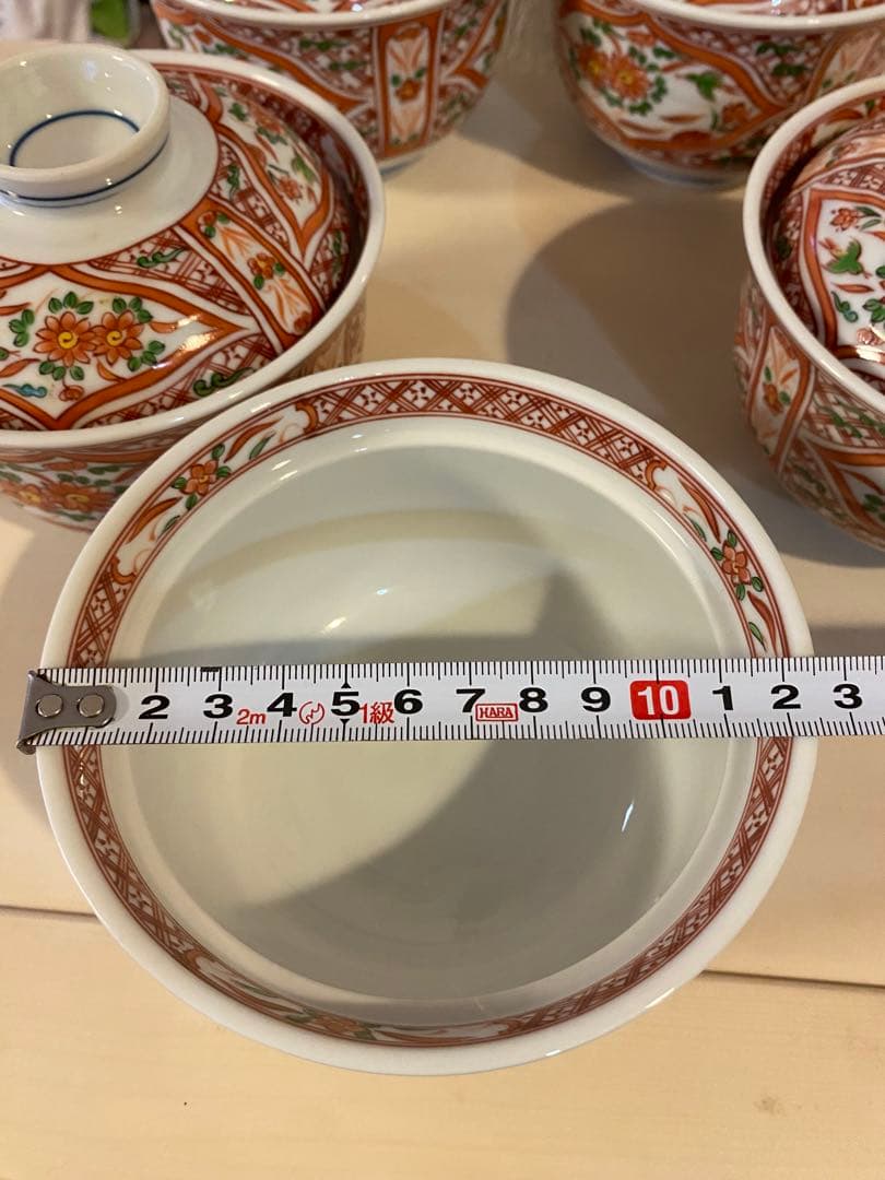 有田焼　喜峰窯　赤絵　蓋付碗　蓋付き丼　5客