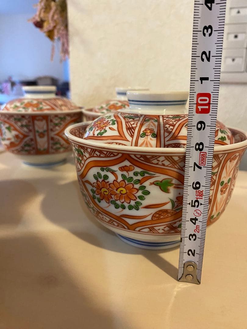 有田焼　喜峰窯　赤絵　蓋付碗　蓋付き丼　5客