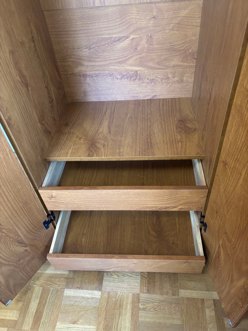 木目調 洋服タンス 2ドア 引き出し付き