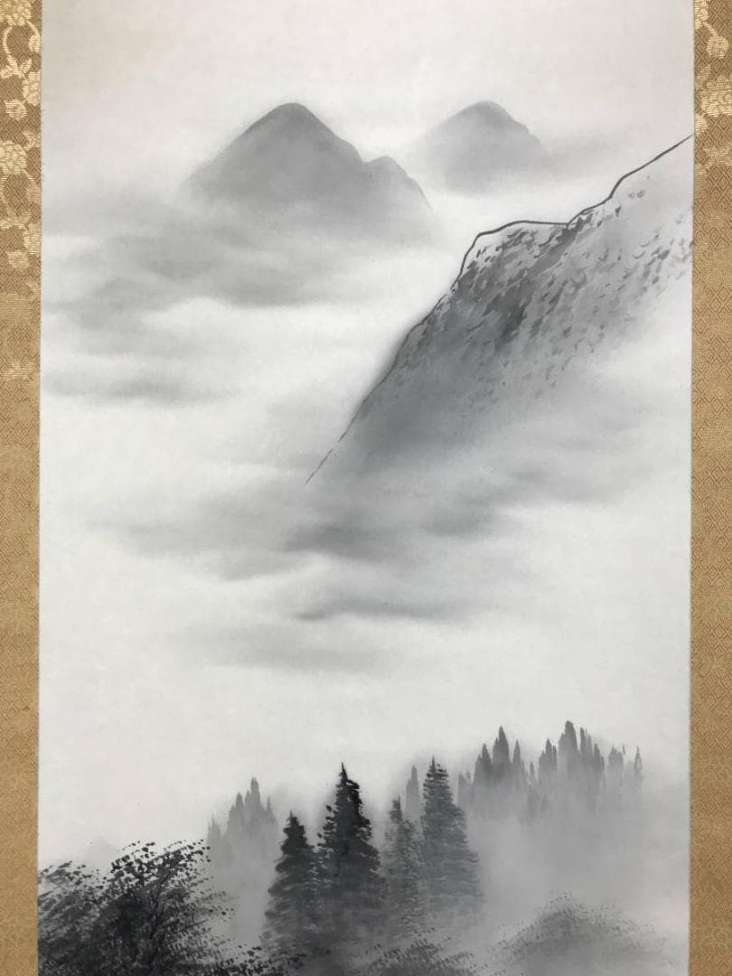 真作/桑原光風/山水漁夫図/山水図/釣人図/掛軸☆宝船☆AE-320