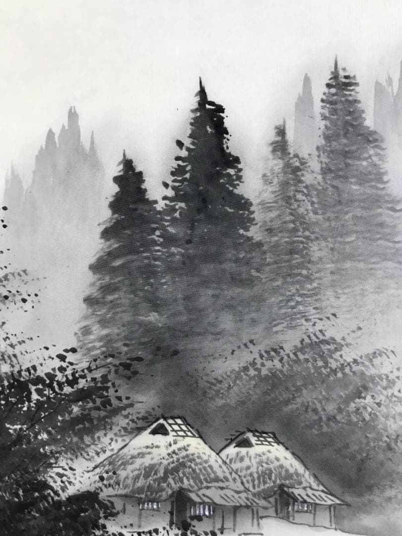 真作/桑原光風/山水漁夫図/山水図/釣人図/掛軸☆宝船☆AE-320