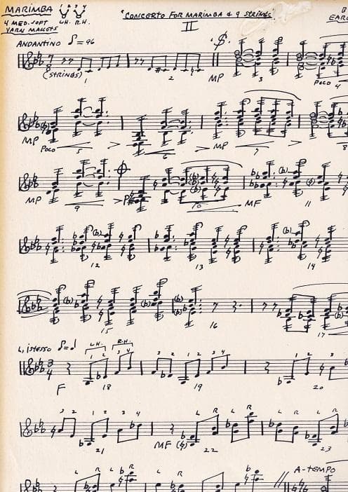 マリンバ楽譜　E.ハッチ / MAR.と９台の弦楽のため　希少価値大