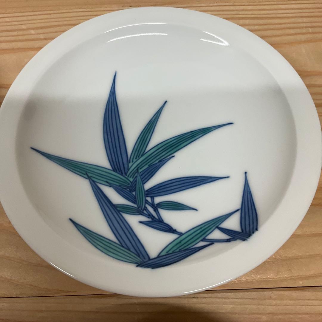 １３代今泉今右衛門　染錦笹紋銘々皿　4客