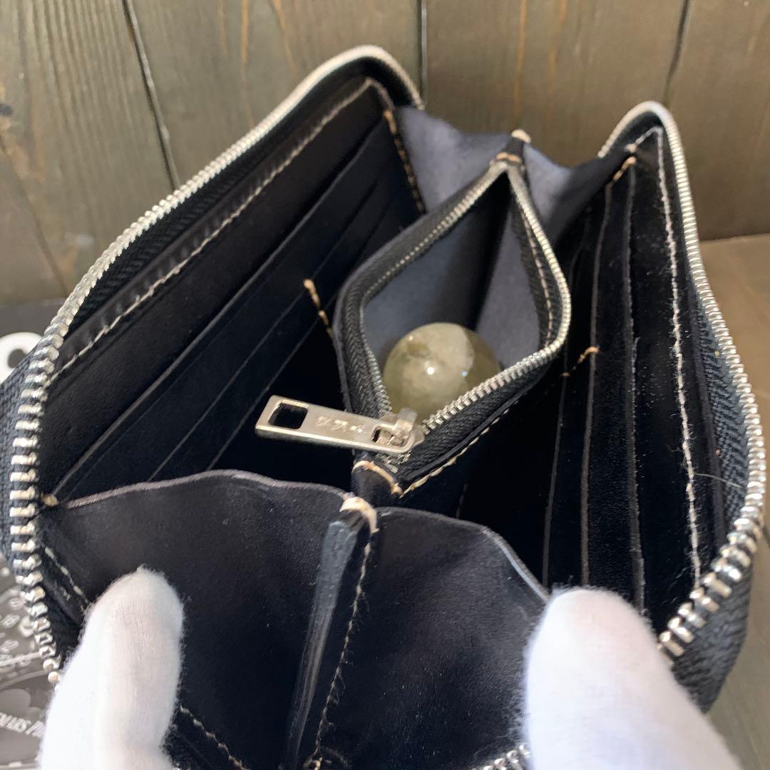 G41■手染め パティーヌ 薔薇スタッズ 財布■イタリアンレザー■青×黒×薔薇