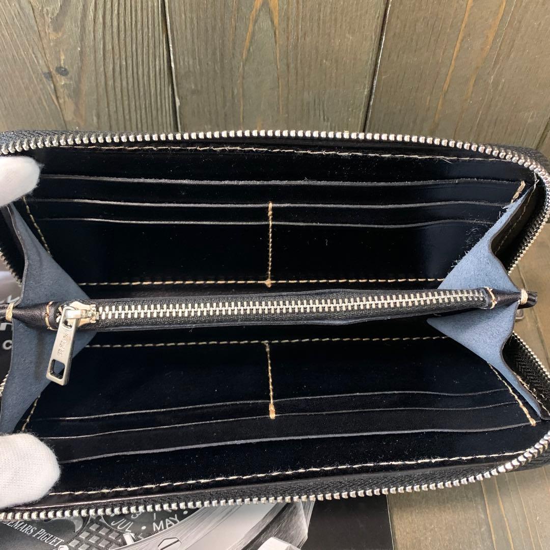 G41■手染め パティーヌ 薔薇スタッズ 財布■イタリアンレザー■青×黒×薔薇