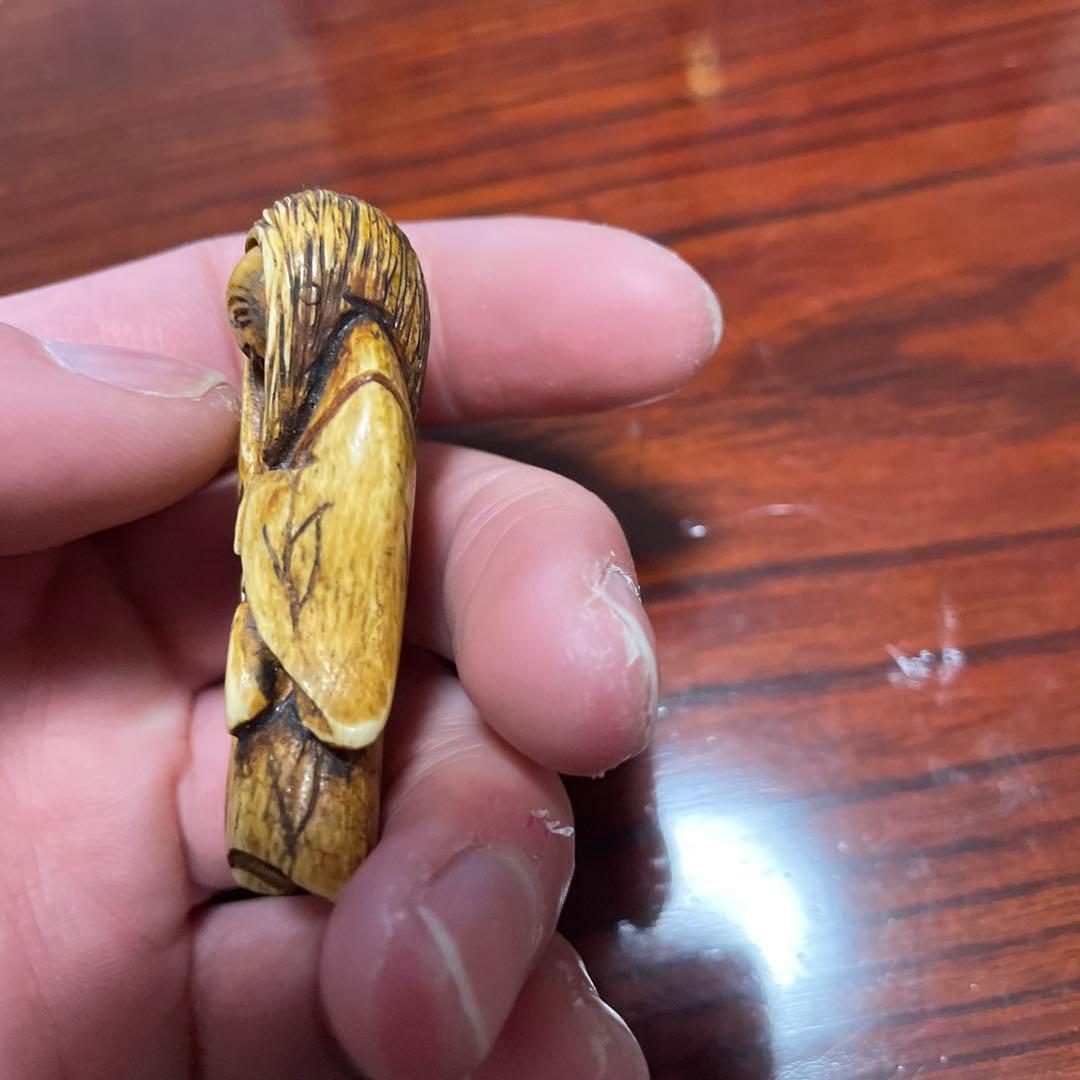 木彫り　根付け　根付　彫刻　アンティーク　骨董　顔が回転して表情がかわります！