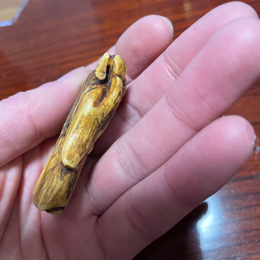 木彫り　根付け　根付　彫刻　アンティーク　骨董　顔が回転して表情がかわります！