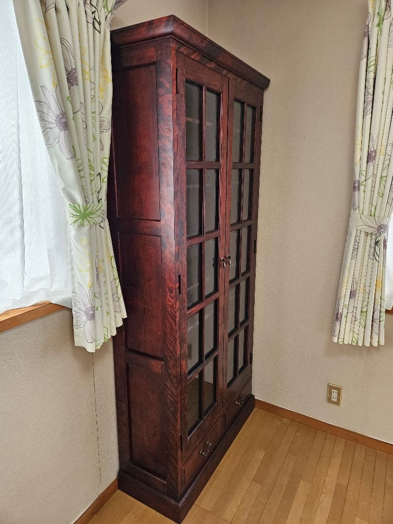 木製ガラス扉本棚 ダークブラウン