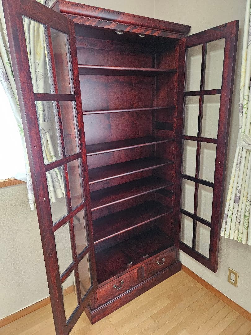 木製ガラス扉本棚 ダークブラウン