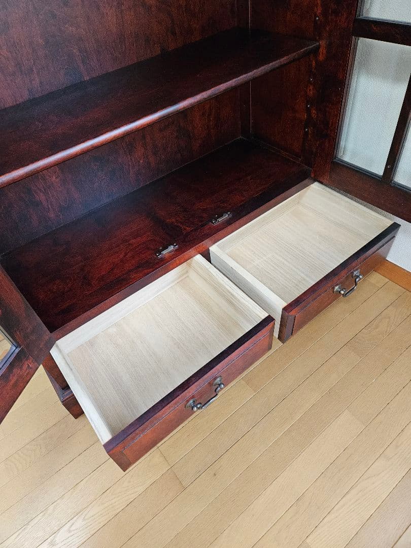 木製ガラス扉本棚 ダークブラウン