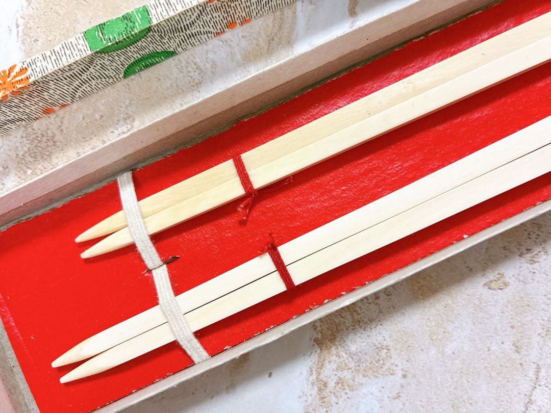 【未使用】象牙風　象牙調　箸　夫婦箸　ペア　2膳　ケースつき　レトロ