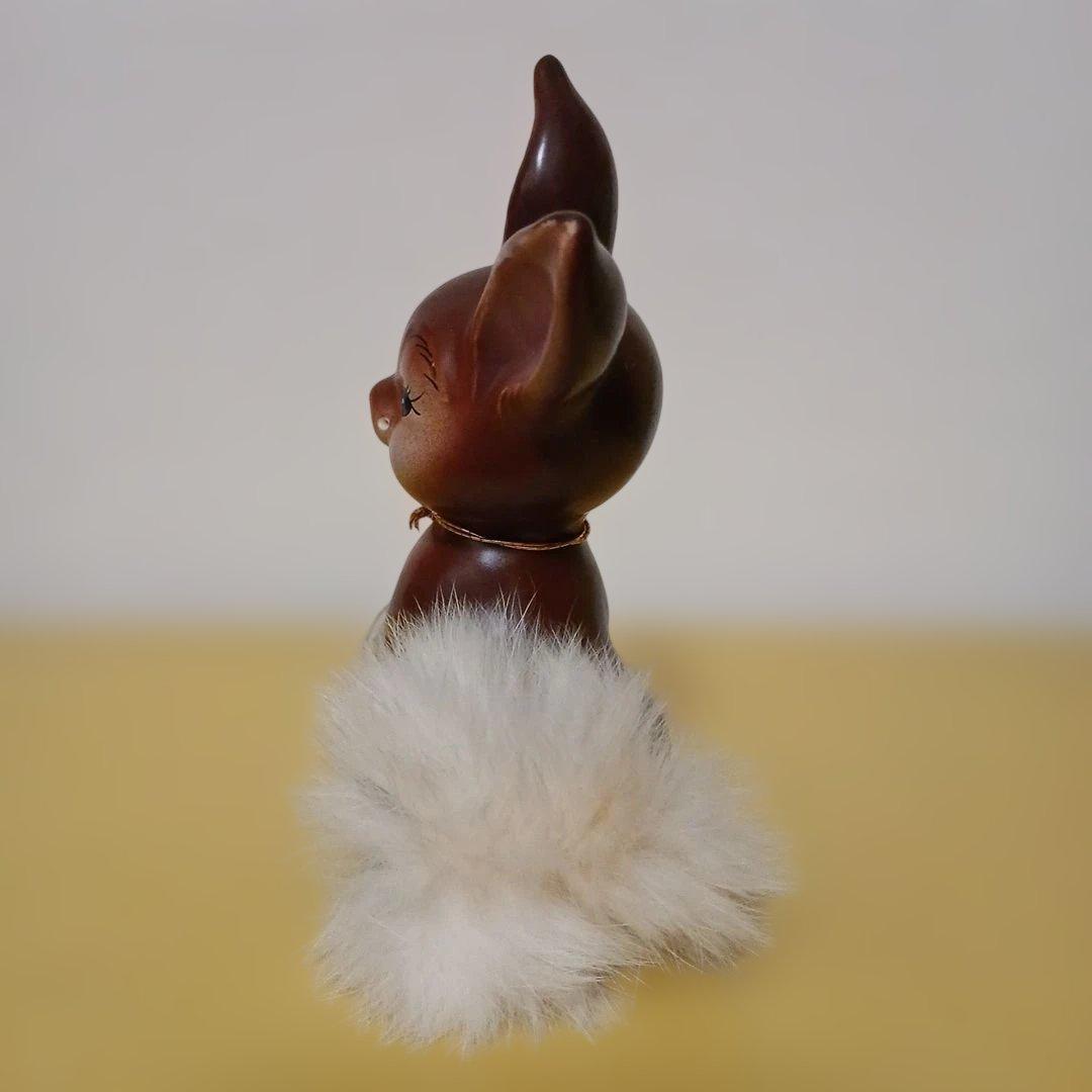昭和レトロ　ウサギ　茶　陶器　置物