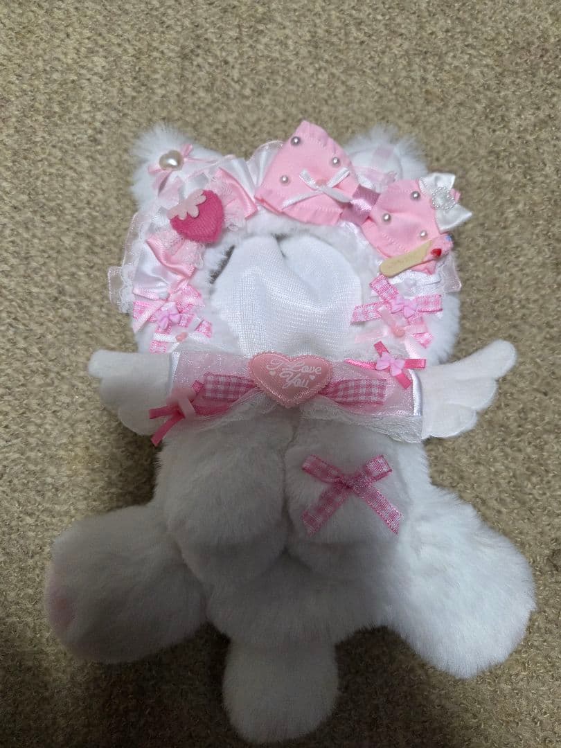 猫耳 おすわり ぬい服 16cm17cm ピンク 白 ねこ ハンドメイド
