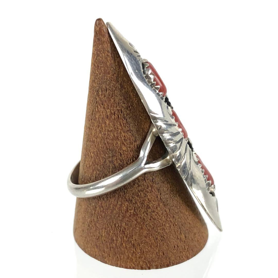 希少 3連 コーラル インディアンジュエリー リング BB刻印 sterling