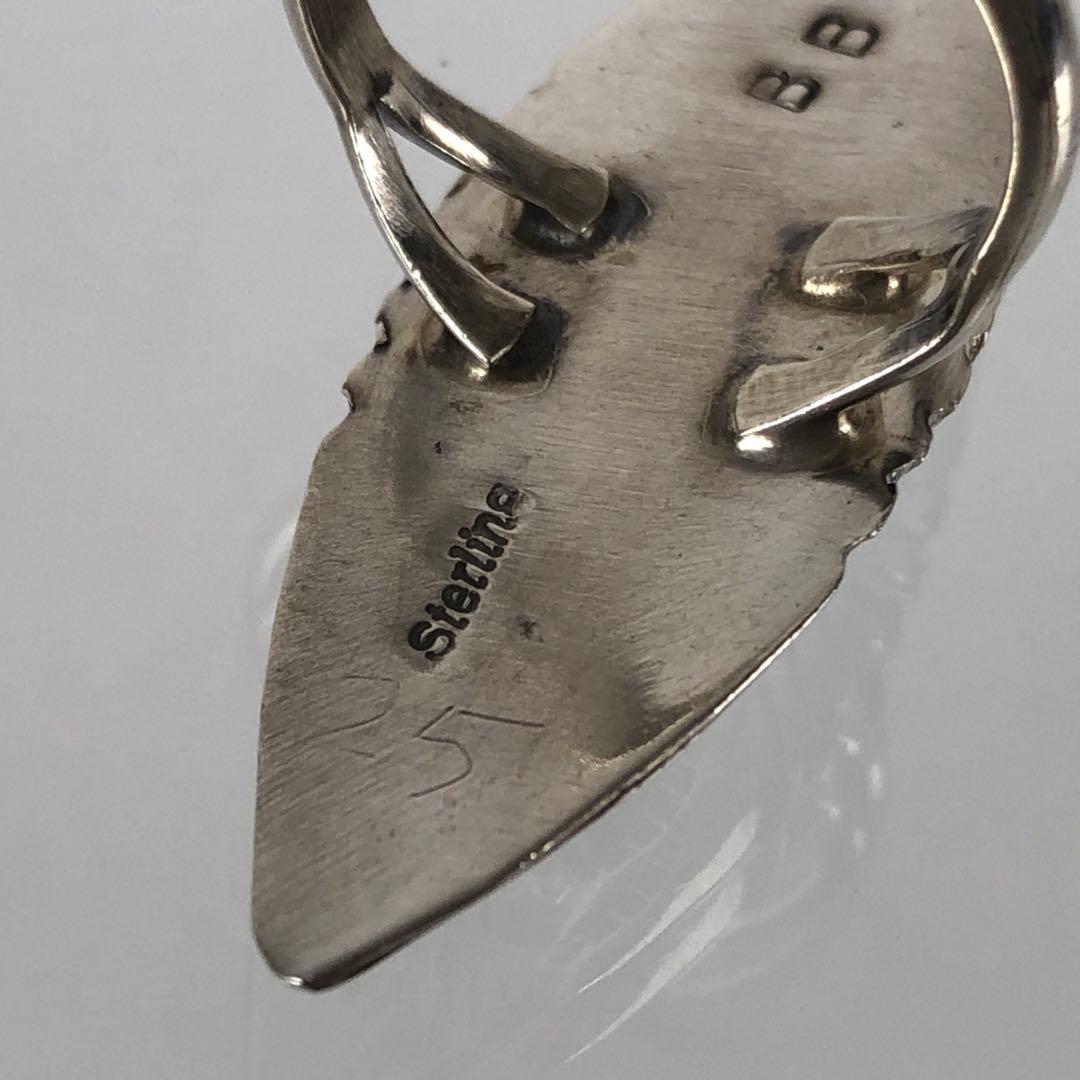 希少 3連 コーラル インディアンジュエリー リング BB刻印 sterling