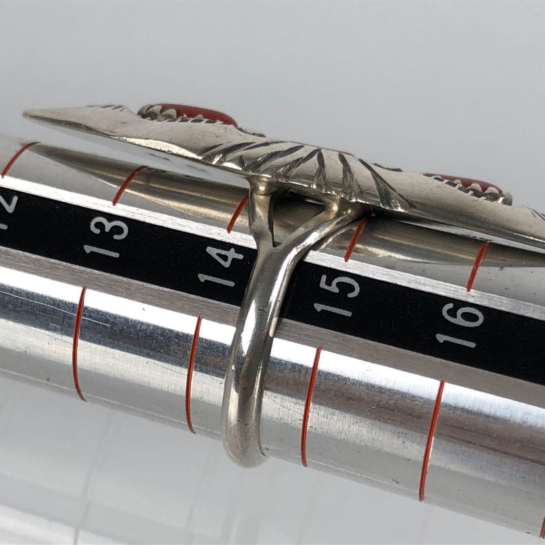 希少 3連 コーラル インディアンジュエリー リング BB刻印 sterling