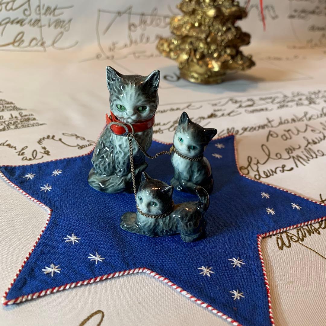 ゲーベル人形　西ドイツ製　陶器置物　レアな可愛い親子3匹セットの猫ちゃん！
