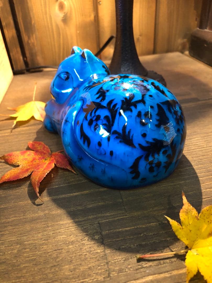 エキゾチックな青い猫、縁起物、招き猫、陶器人形、置物、スピリチュアル