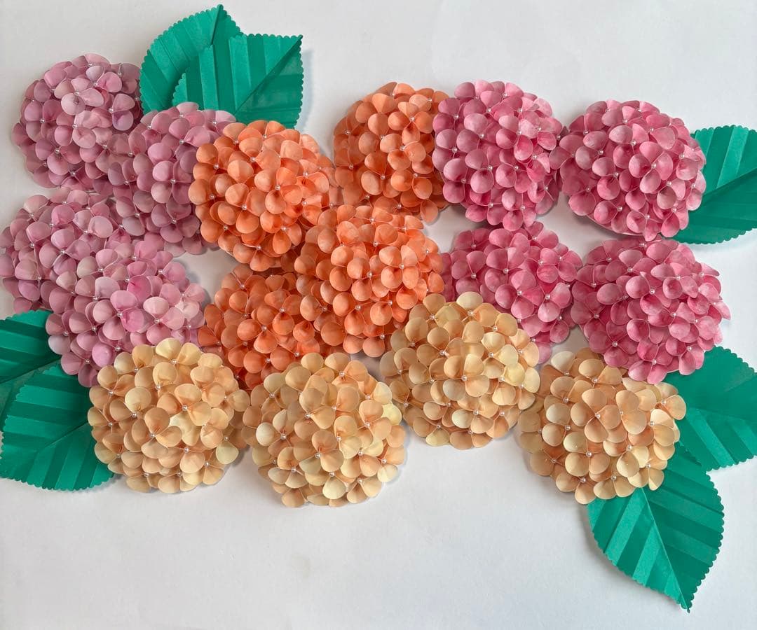 折り紙　紫陽花　壁面飾り