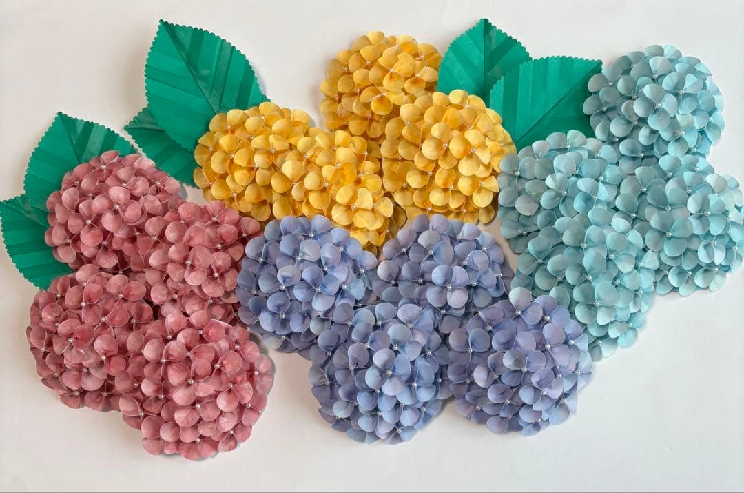 折り紙　紫陽花　壁面飾り