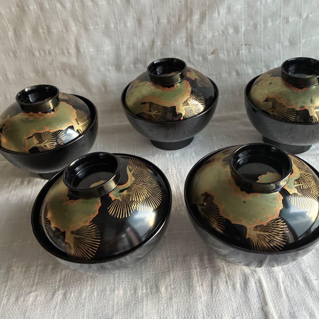 会津塗　吸物＆雑煮椀　高台　5客組　老松