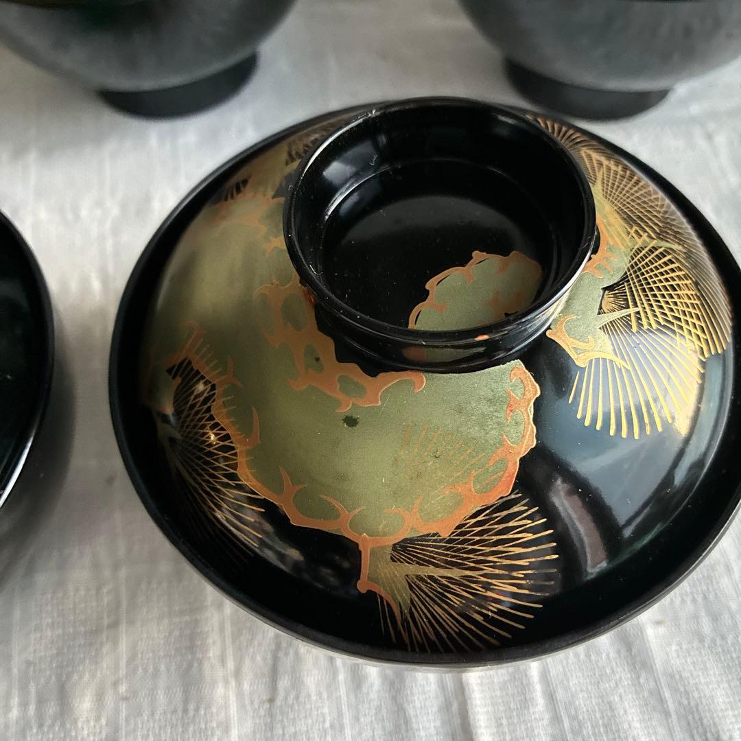 会津塗　吸物＆雑煮椀　高台　5客組　老松