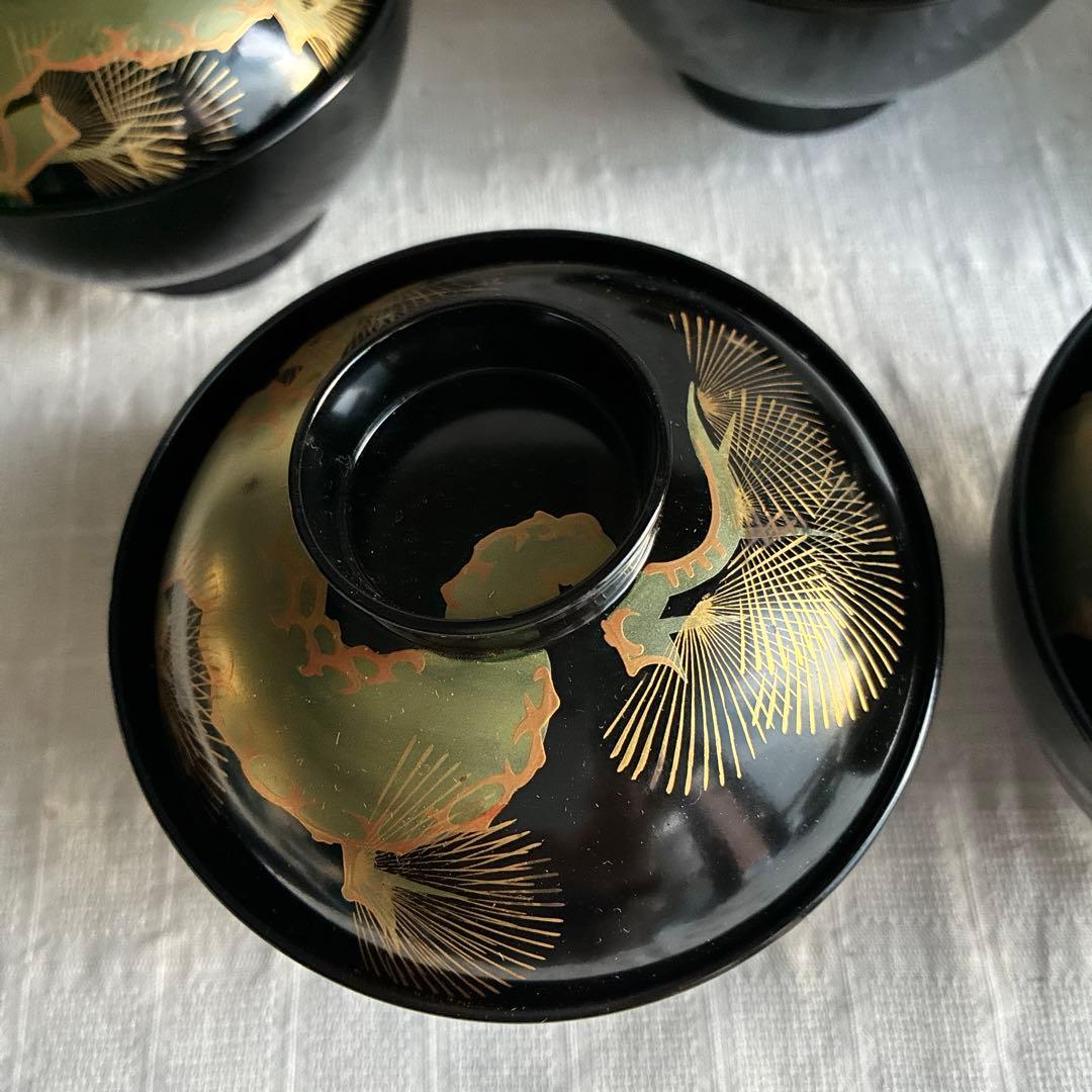 会津塗　吸物＆雑煮椀　高台　5客組　老松
