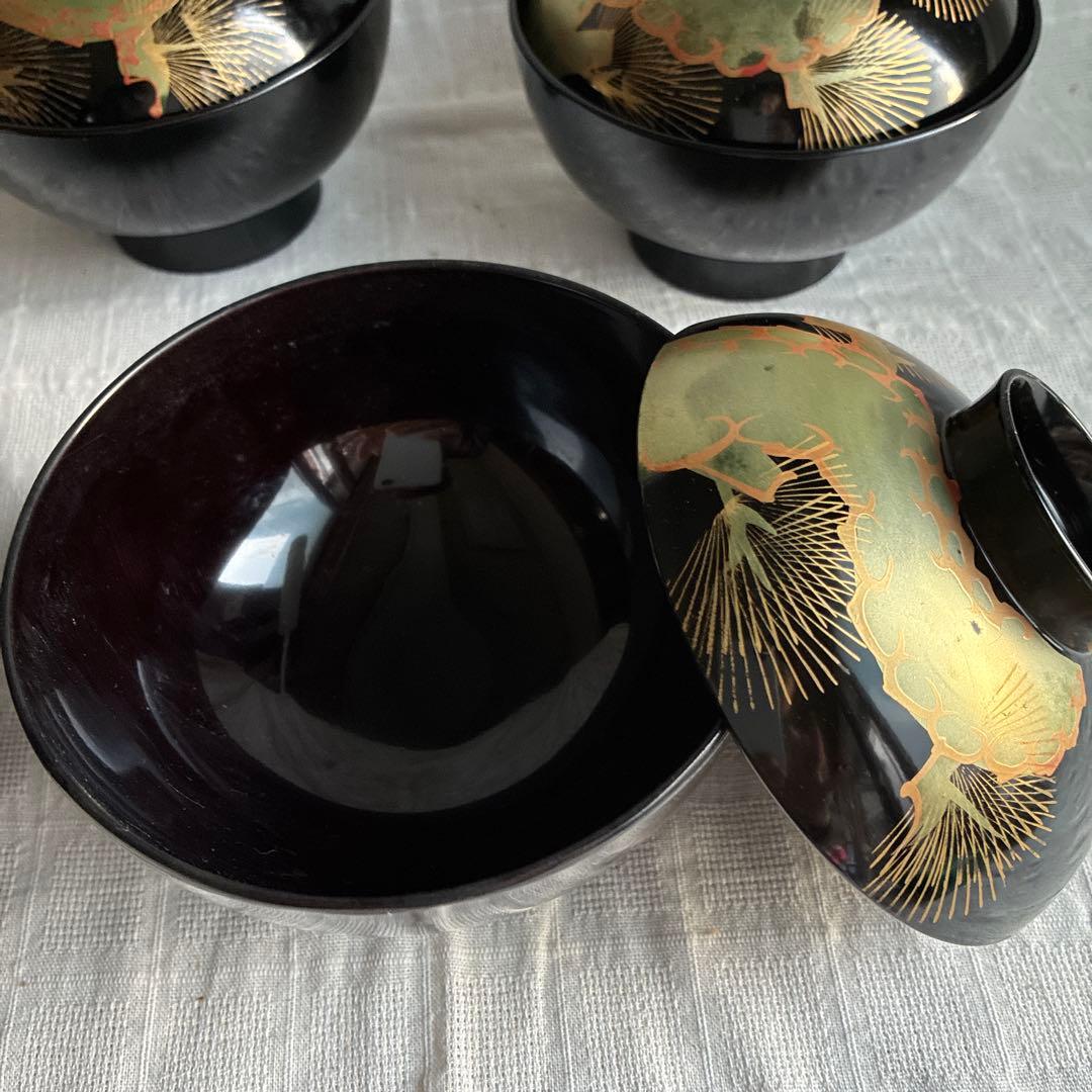 会津塗　吸物＆雑煮椀　高台　5客組　老松