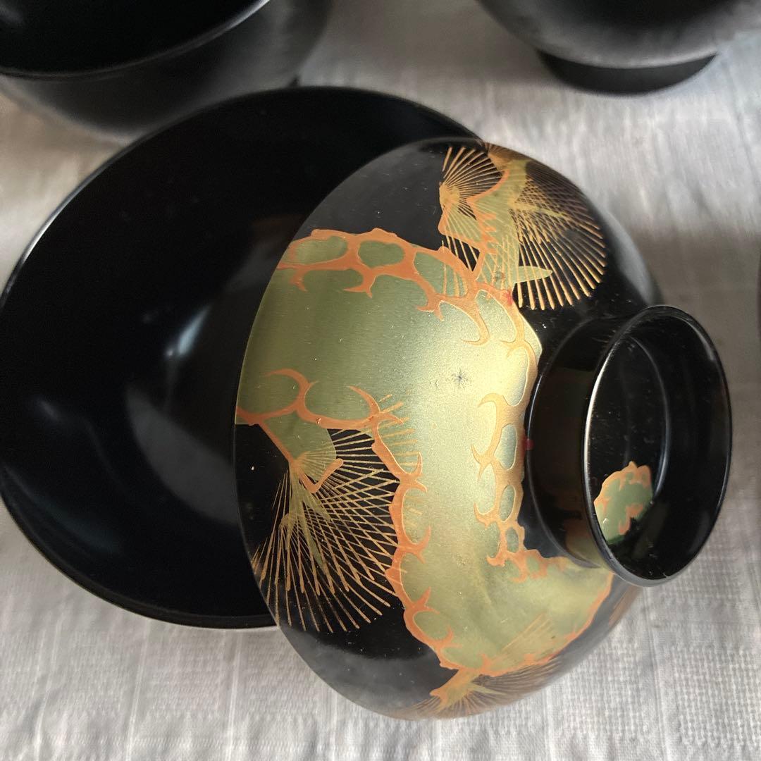 会津塗　吸物＆雑煮椀　高台　5客組　老松