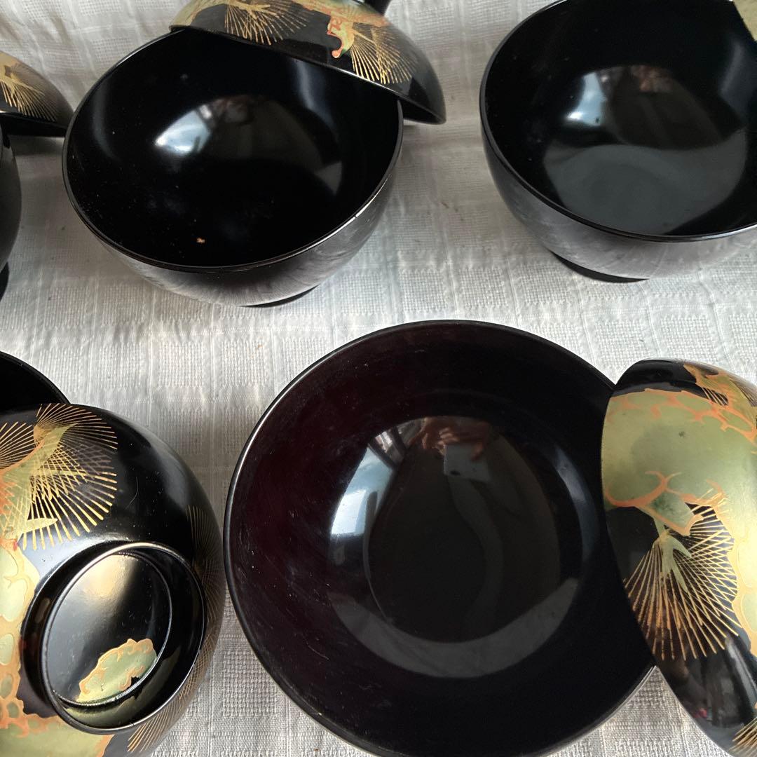会津塗　吸物＆雑煮椀　高台　5客組　老松