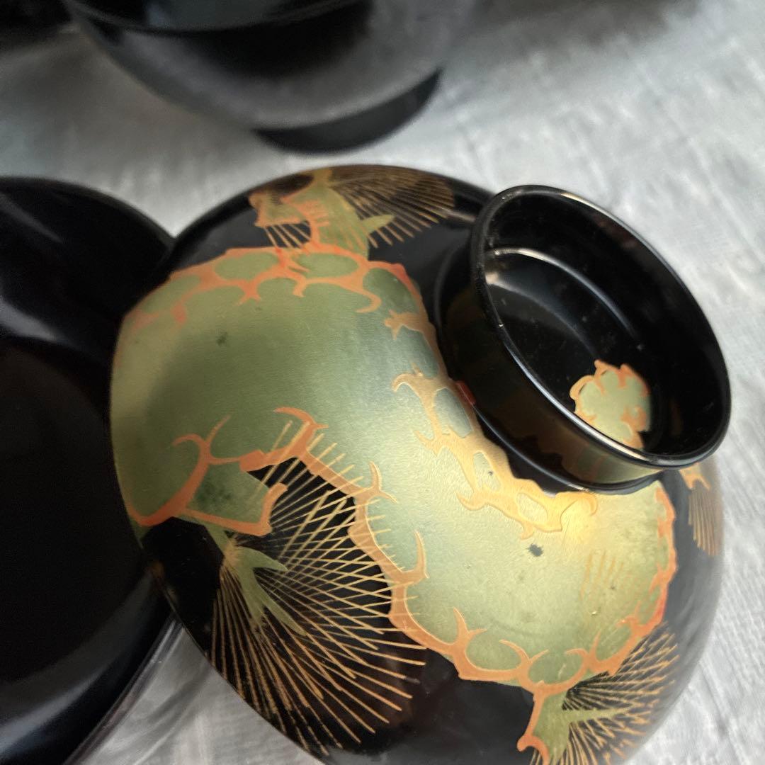 会津塗　吸物＆雑煮椀　高台　5客組　老松