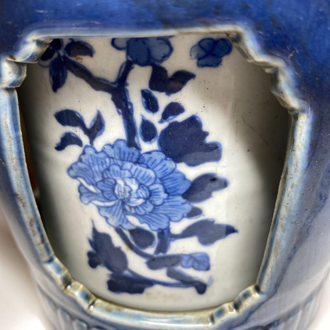 中国清時代　大清乾隆年製　瑠璃青花筆筒　木箱付　東Y7-0331☆2Fトニオ