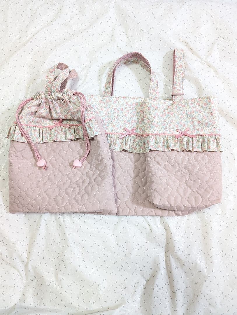 リバティ　レッスンバッグ上履き入れ体操服袋　ハンドメイド　アシュテッド×ハート