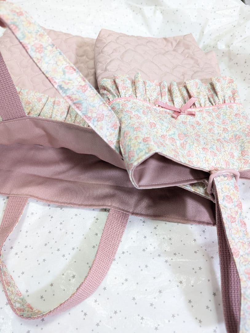 リバティ　レッスンバッグ上履き入れ体操服袋　ハンドメイド　アシュテッド×ハート
