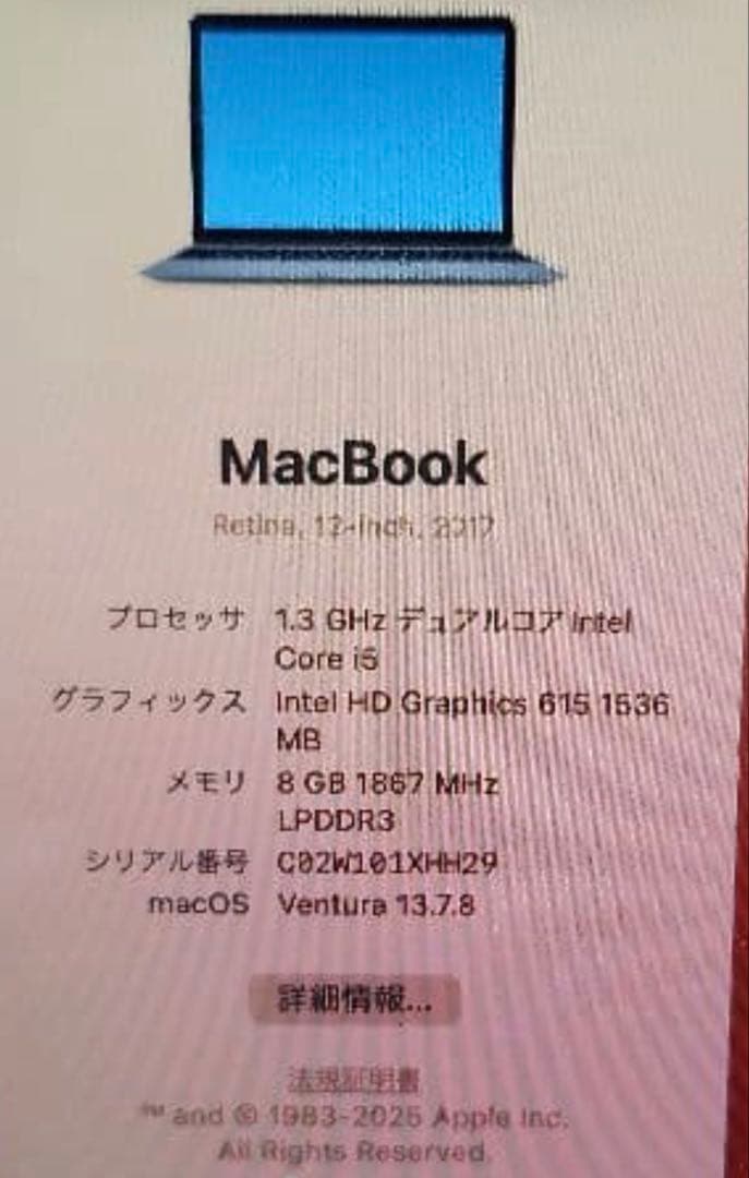動作化ですがジャンク扱い。MacBook 12インチ 2017 バッテリー✖️